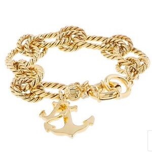 J CREW Gold Rope Link Bracelet with Anchor Charms